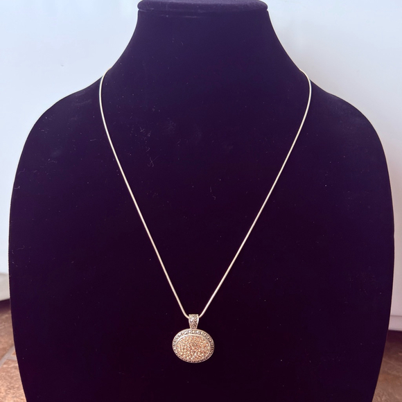 Pave Champagne Cubic Zirconia & Marcasite Sterling Silver 925 Pendant Necklace - Picture 6 of 7